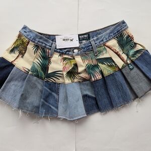 RCNSTRCT Mini Skirt Sz XL Denim Pleated Multicolor NWT